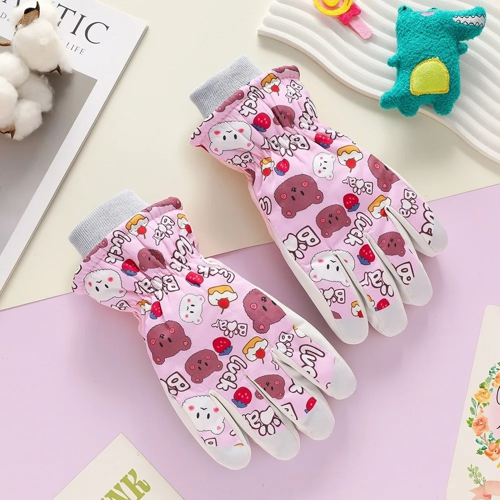 New Cute Bear Ski Gloves Waterproof Windproof Cycling Mittens Touchable Screen Warm Windproof Coldproof Gloves Autumn and Winter