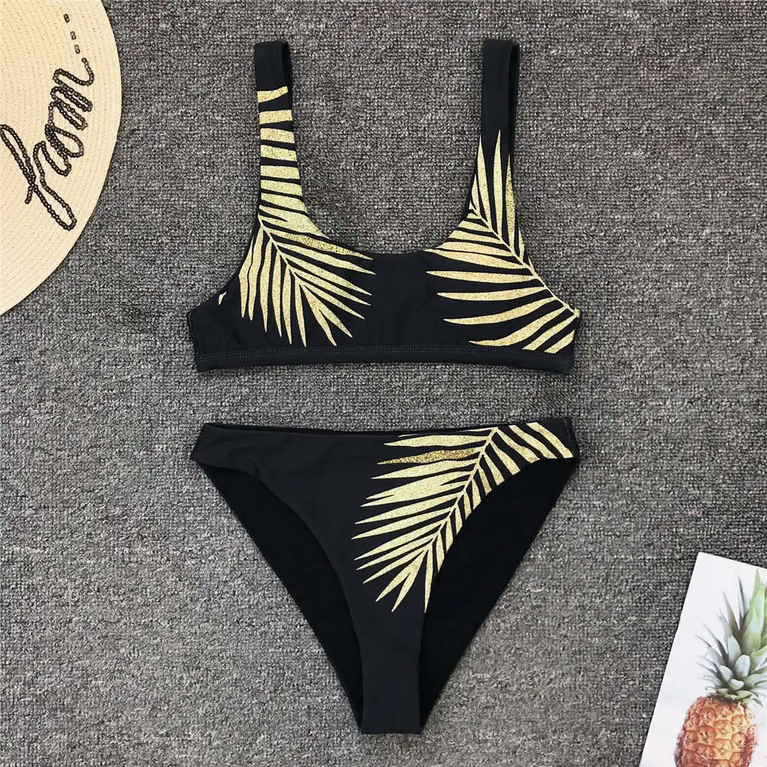 Neuer, verführerischer Badeanzug mit Blättermuster für Damen, hoch geschnittener Bikini, zweiteiliges Bikini-Set, Badebekleidung, Badeanzug, Modell V1795. – Detail 7