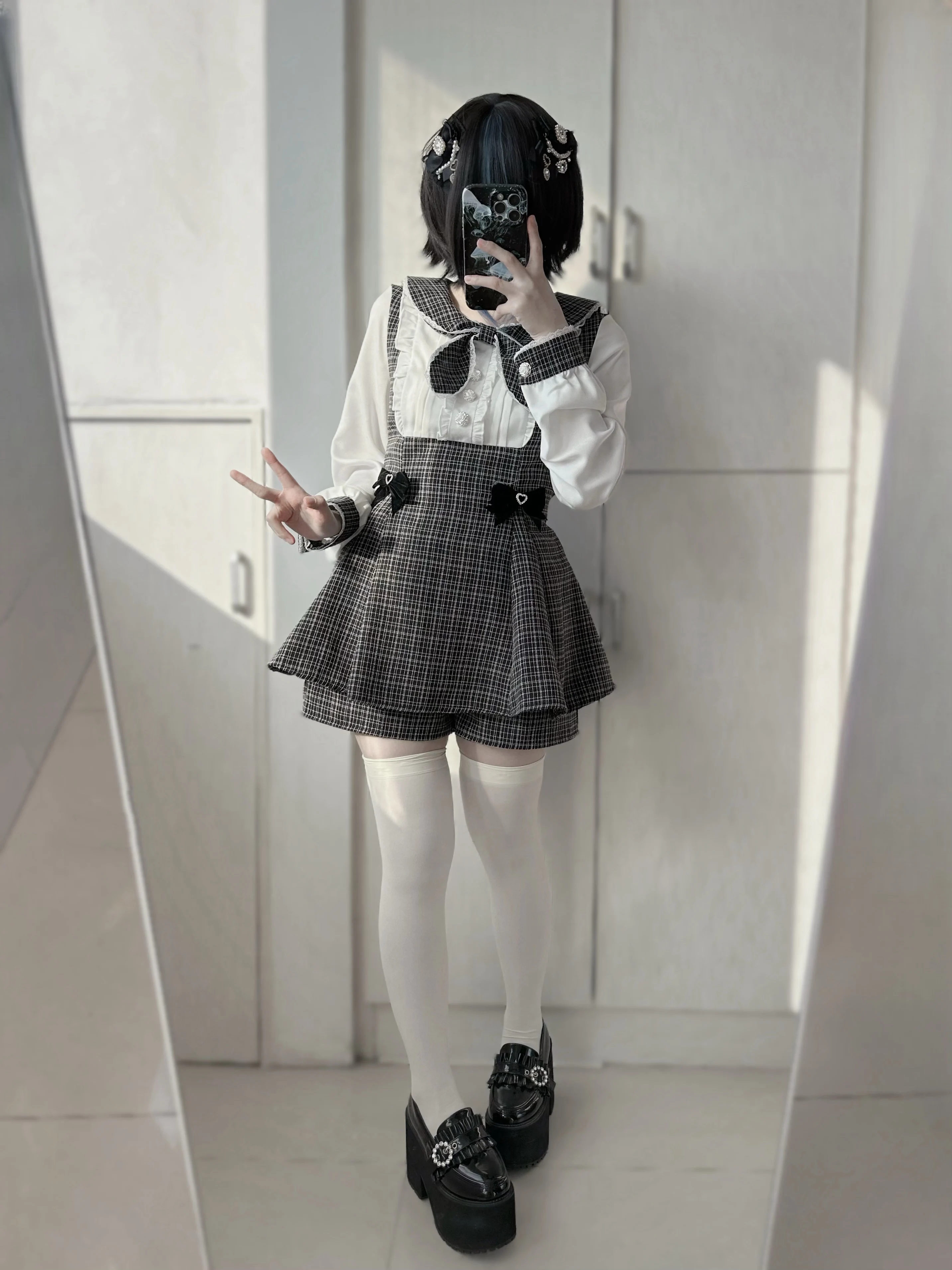 Original Japanese Mass-produced Mine Long Sleeve Dress + Shorts Set Womens Sweet Bow Princess Lolita Shirts Tops +Shorts Sets