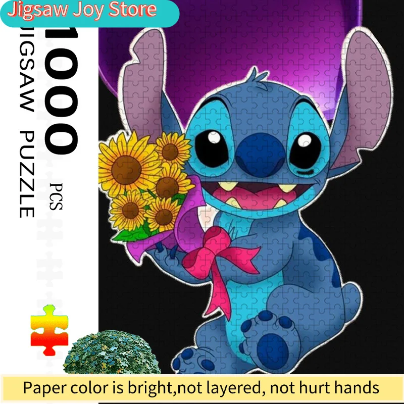 

1000 деталей, большой красочный пазл «Стич и подсолнух», подходит для детей, устойчивый к царапинам, сложный, но решаемый, яркий