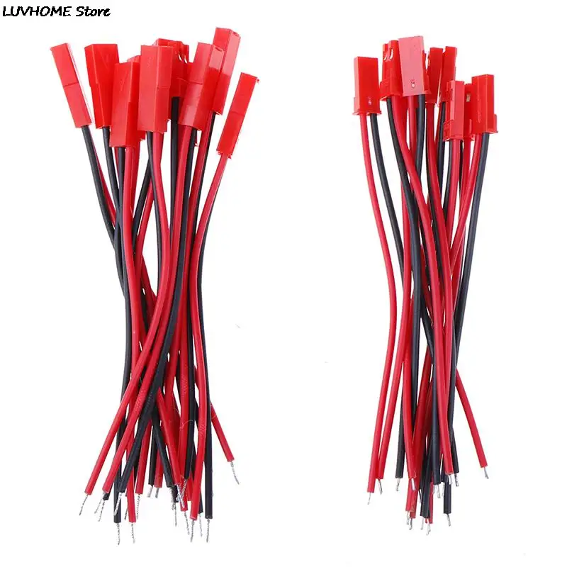 20Pcs Connector Red 2 Pin Connector Male Female JST Plug Cable 22 AWG Wire For RC Battery Helicopter LED Lights Decoration