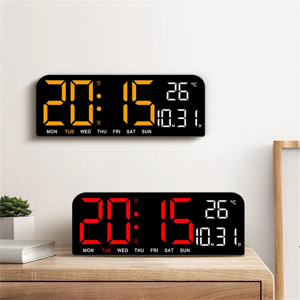 Large Digital Wall Clock Temperature and Date Week Display Night Mode Table Alarm Clock 12/24H Electronic LED Clock Timing Func