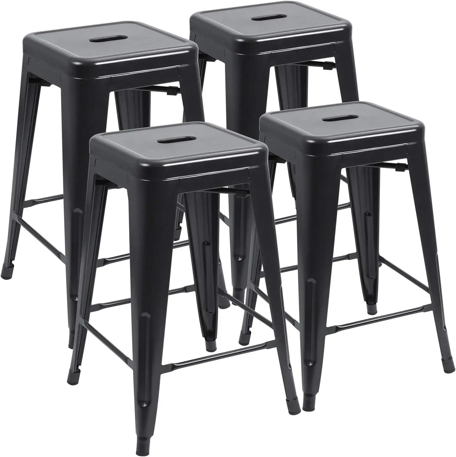 24 Inches Metal Bar Stools Industrial Barstools Stackable High Backless Stools Vintage Indoor Outdoor Stackable Kitchen