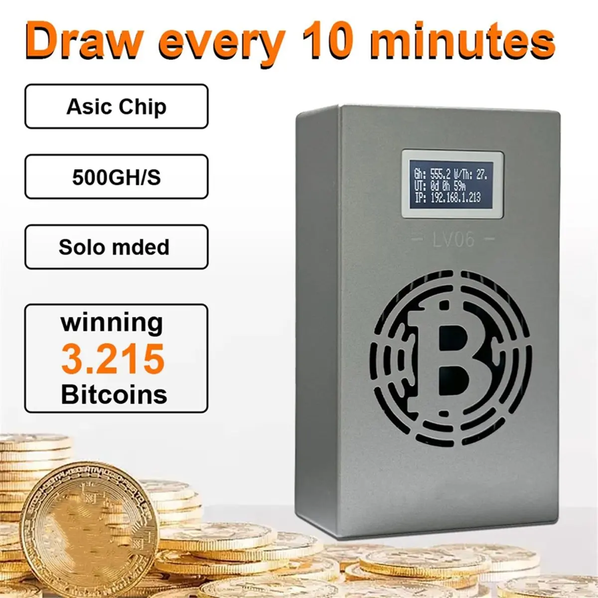 

Bitcoin LV06 Silent Miner Machine BTC Miner 500GH/S Hashrate Crypto Mining Machine Lottery Miner BR Plug