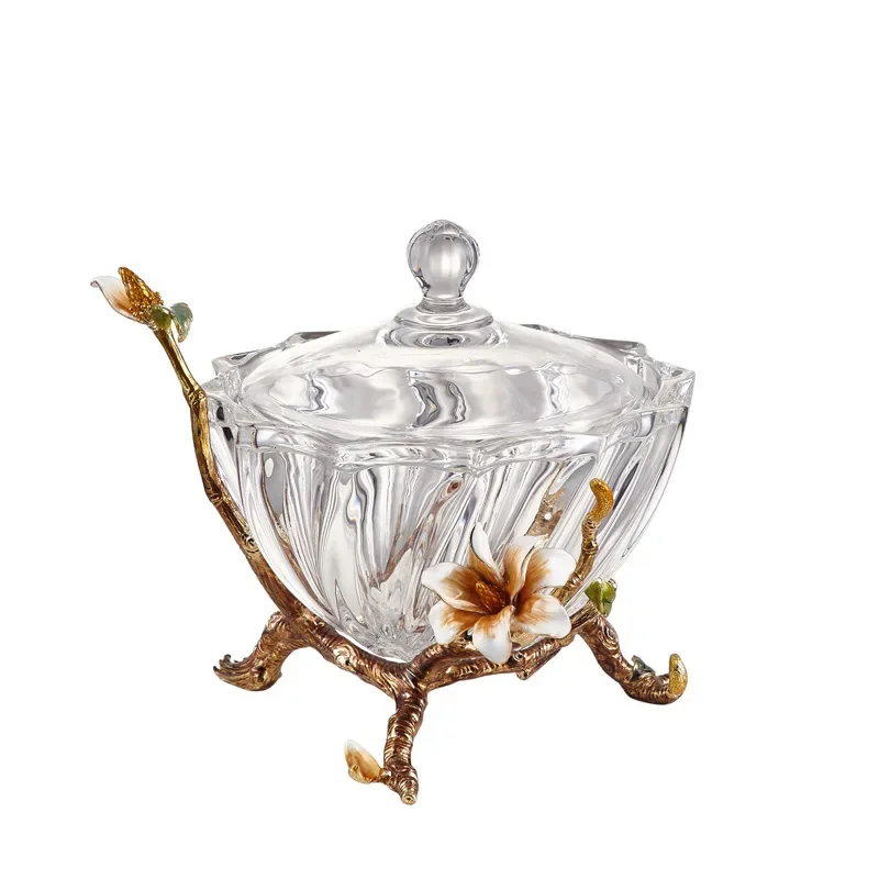 Enamel candy jar High-grade tall glass storage jar with lid Household living room coffee table decorative ornament