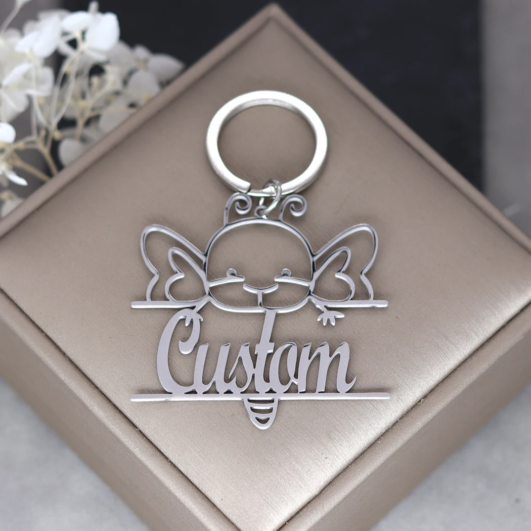 QIMING Custom Name Butterfly Keychain For Women Stainless Steel Customized Pendant Key Ring Statement Jewelry Birthday Gift
