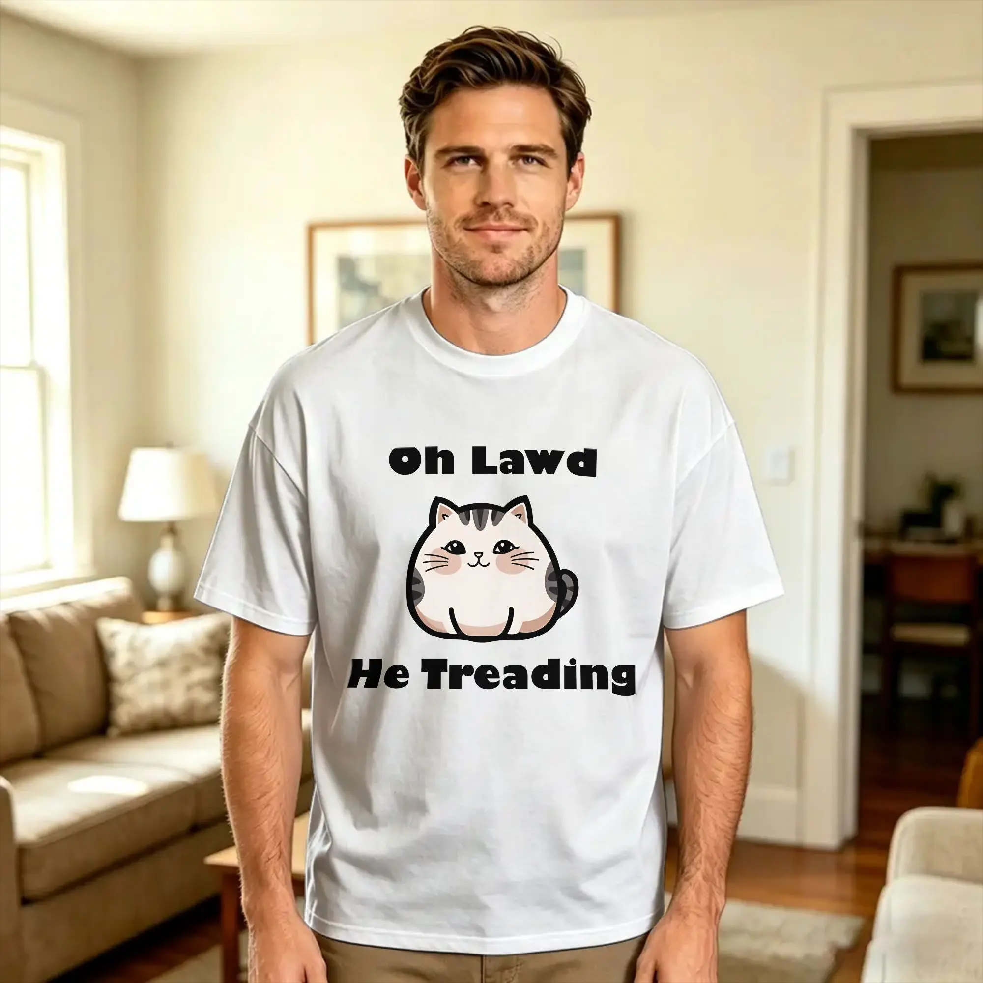 Oh Lawd He Treading Classic T Shirt Beach  100% Cotton T Shirts For Men's Design Tshirt Short Sleeve Streetwear Tops