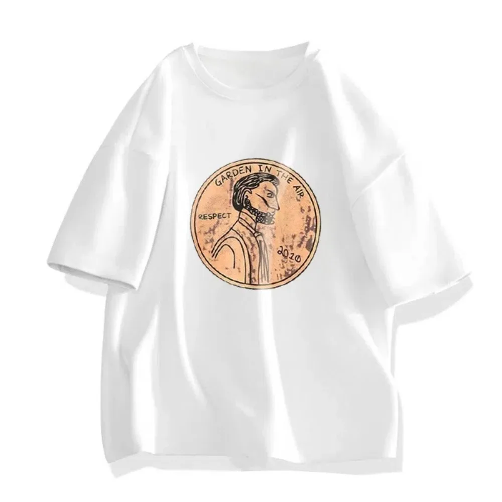 

Soft Loose Cotton T-shirt Cartoon Unisex Plus Size Pullover Shirt Short Sleeve Ins Couple Clothing Tees Travel