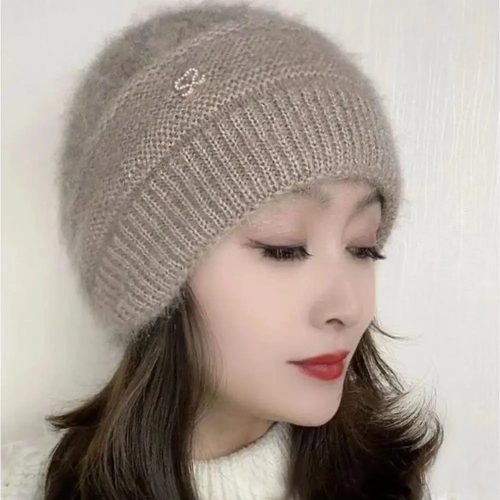 

Autumn Winter Knit Hat Women Double Layer Thicken Woolen Ear Protection Warm Hat All-Match Suitable For Daily Wear Knitted Hats