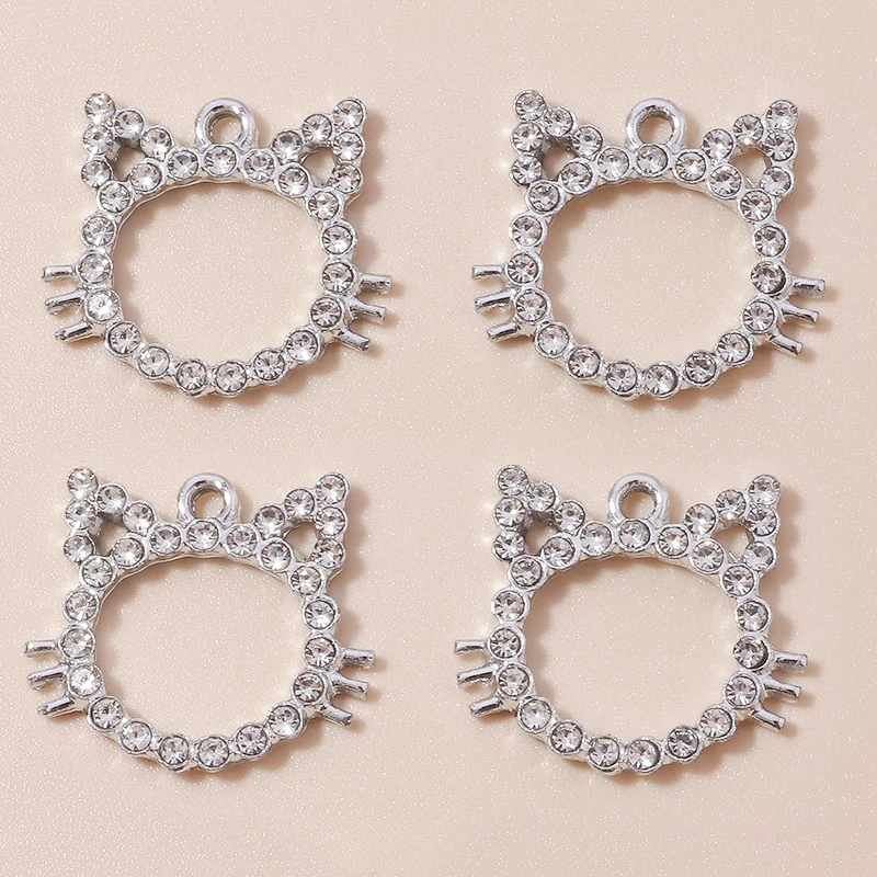 Leslie 10 Stück niedliche Anhänger, zarte Kristall-Katzenanhänger für Ohrringe, Armbänder, Halsketten, DIY-Schmuckherstellung, Zubehör, handgefertigt – Detail 3