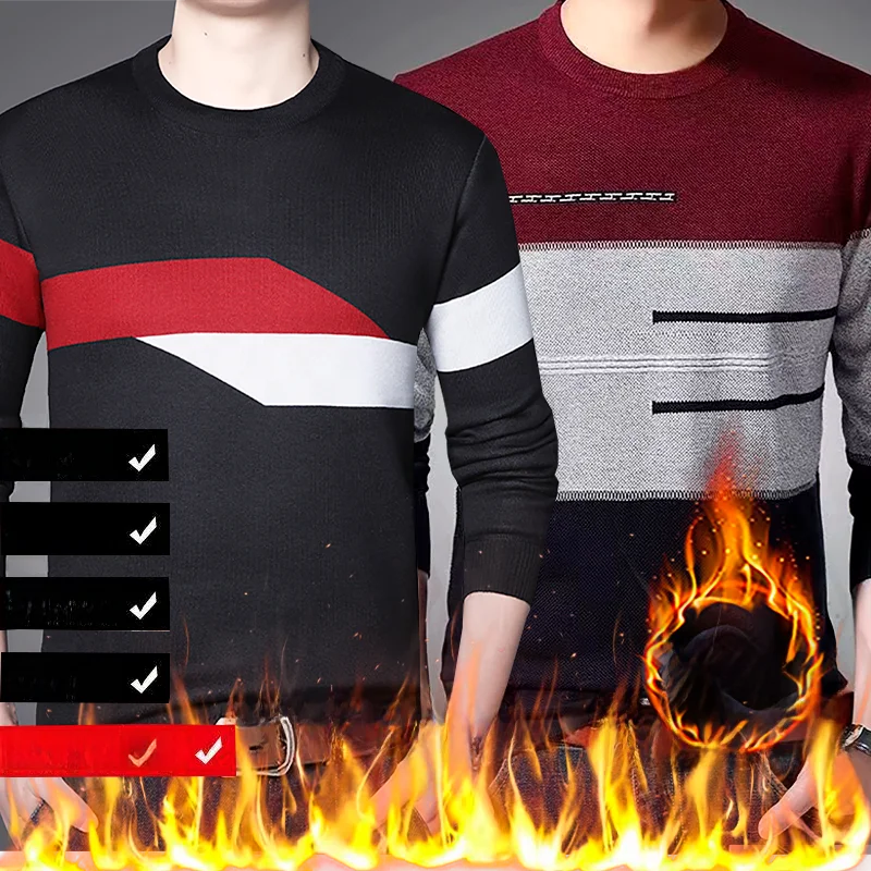 

Thiened Fce вязаный мужской свитер Long Sve круглый необычный бархатный теплый зимний костюм для мужчин среднего возраста