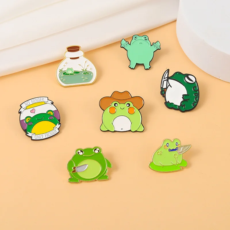 Custom Dagger Frog Enamel Pins Bottle Pond Genderless Animal Brooches Bag Lapel Badge Cute Jewelry Gifts Drop Shipping image 3
