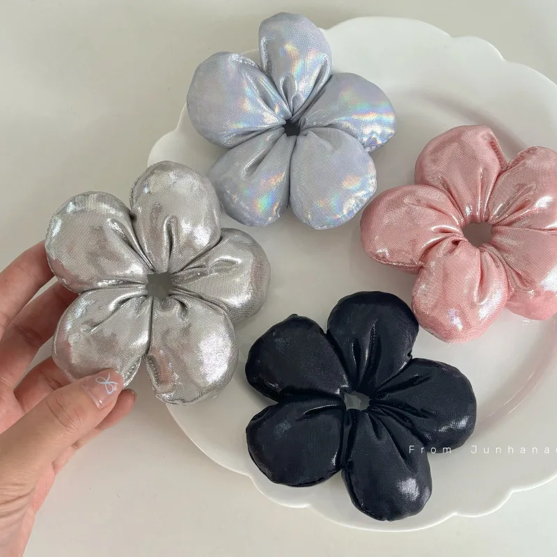 Mini Small Size Bright Bread Feeling Flower Hairband Korea Satin Large Intestine Ring Low Ponytail Rubber Headband Head Rope