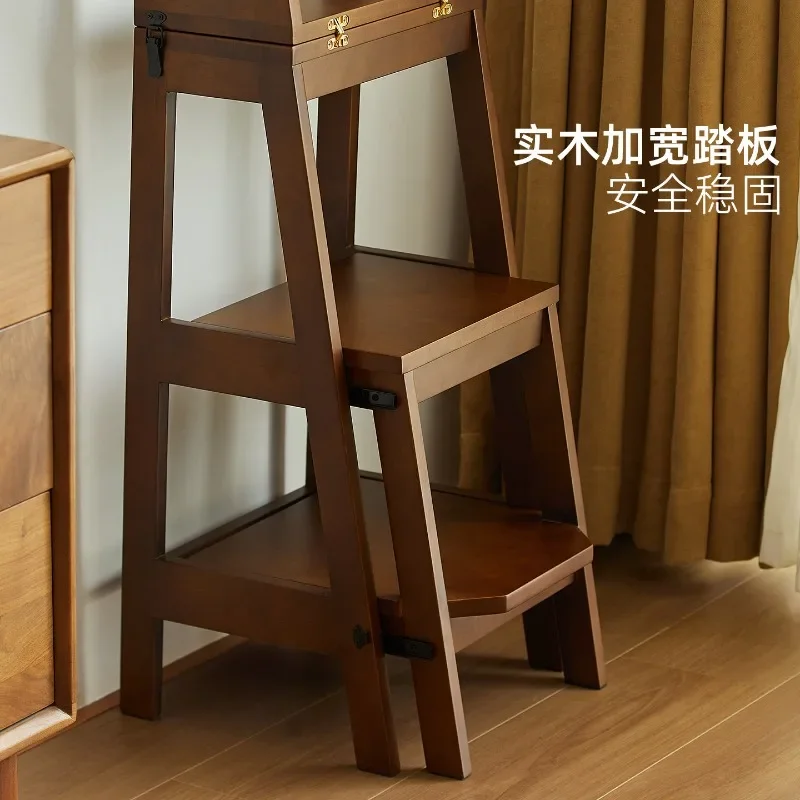 Household folding solid wood ladder climbing rack dual-purpose three-step ladder thickened bold family step ladder