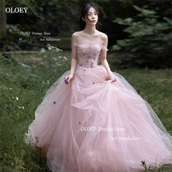 OLOEY Fairy Blush Pink Evening Dresses Tulle A-Line Elegant  Prom Gowns Off Shoulder Photoshot Occasion Gowns Free Customized