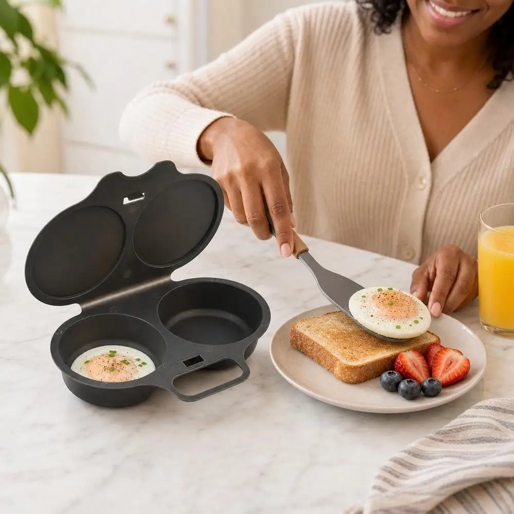3PCS Microwave Egg Poacher Steamer Cooker Tool Double Cup Poached Maker Mold for Omelet Breakfast,BPA-Free Kitchen Gadget