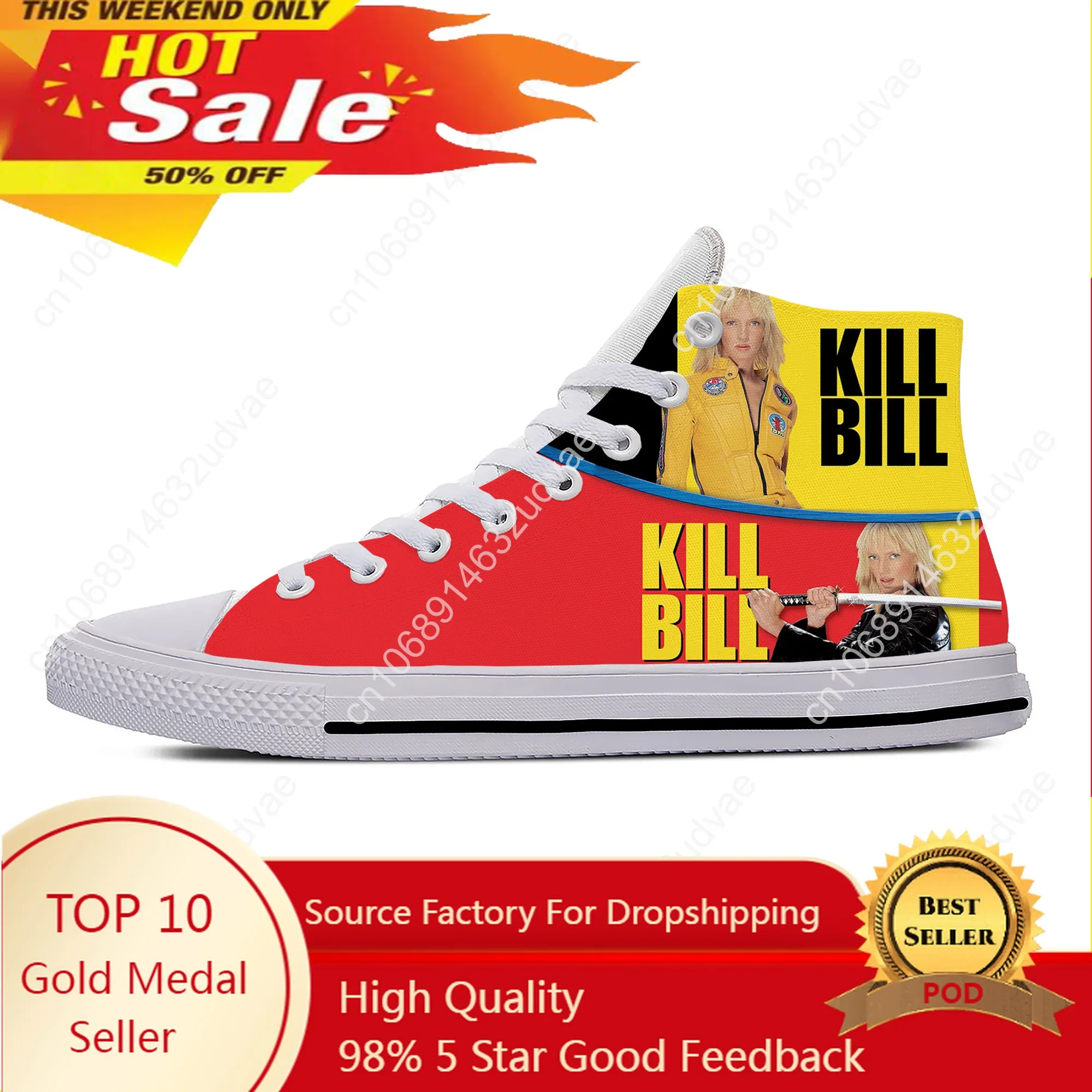 

Movie Kill Bill High Top Sneakers Mens Womens Teenager Casual Shoes Canvas Running Shoes 3D Printed Breathable Lightweight Shoe