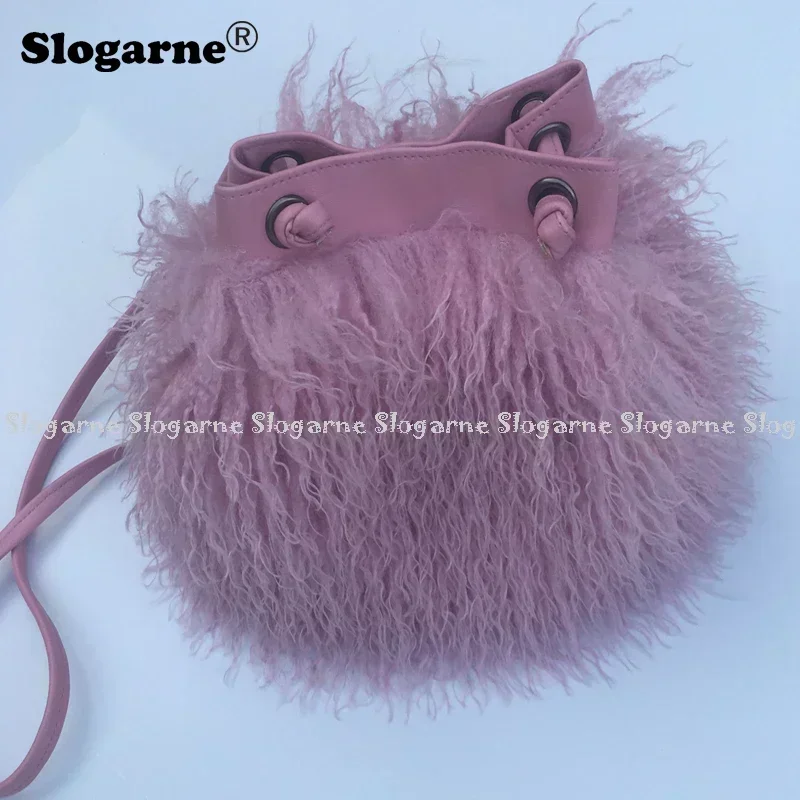 Fashion Long Fur Wool Bag Beach Wool Fur Shoulder Bag Women\'s 2024 Faux Furs Handbag Luxury Mongolian Sheep Fur Crossbody Bags