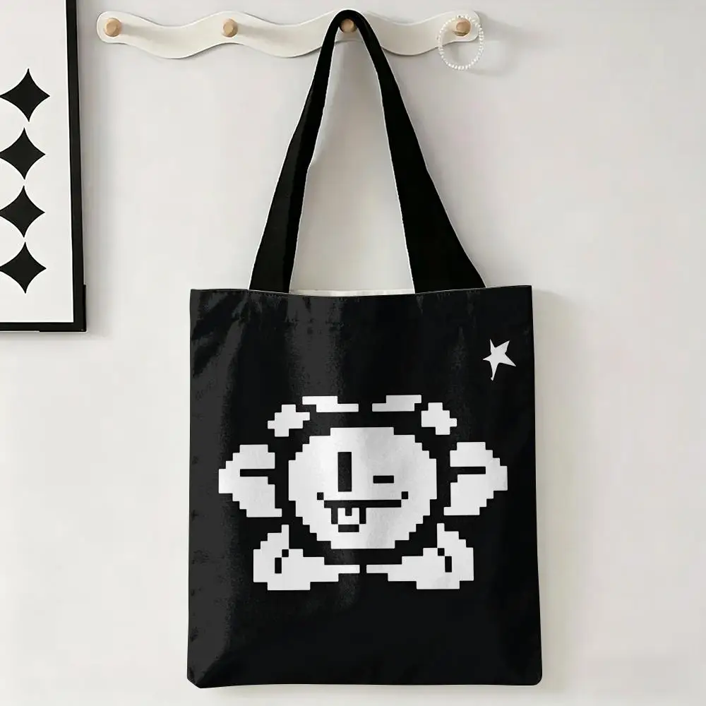Cartoon U-Undertale Storage Bags Canvas Double-Sided Print Tote Bag Large Capacity Shoulder Fashion Shopping Handbag