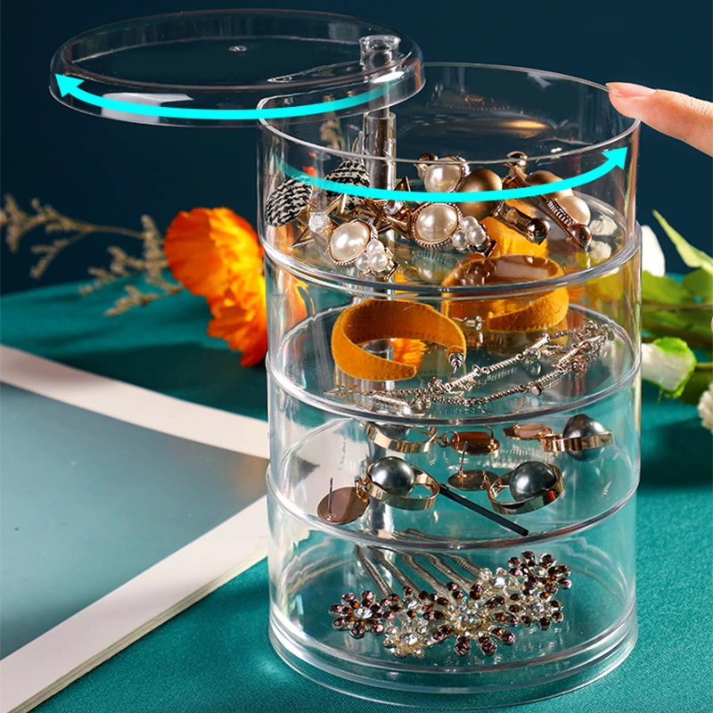 Rotierenden Schmuck Lagerung Box Make-Up Lagerung Rack Armband Ohrring Runde Kunststoff Organizer Boxen Halter Display Rack mit Abdeckung