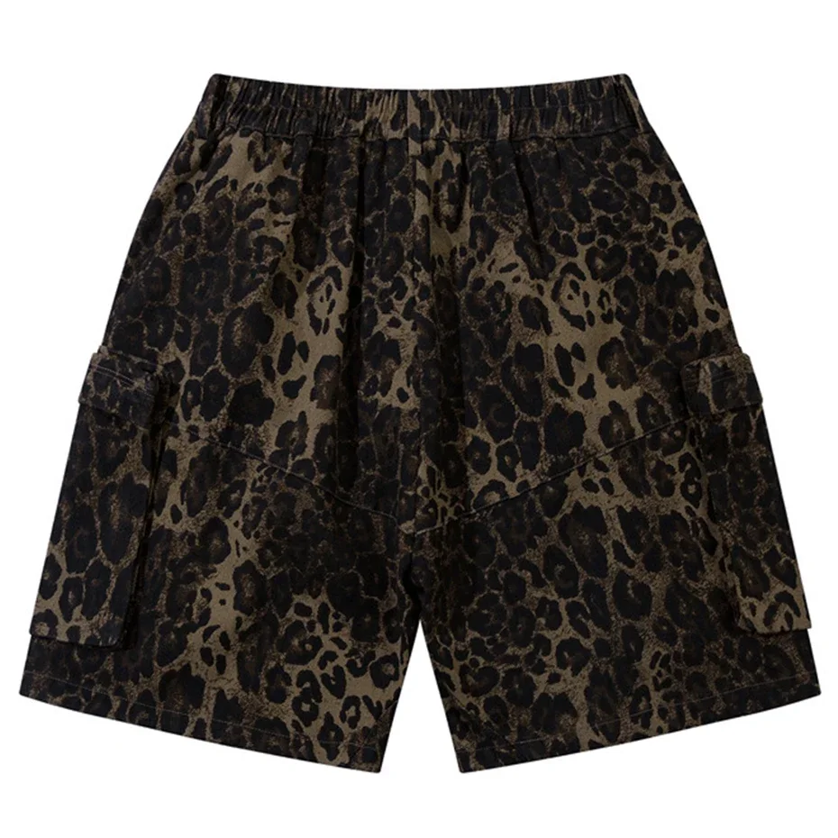 

Men's Vintage Leopard Shorts 2024 Summer Loose Cargo Shorts Pants Harajuku Streetwear Oversized Hip Hop Shorts