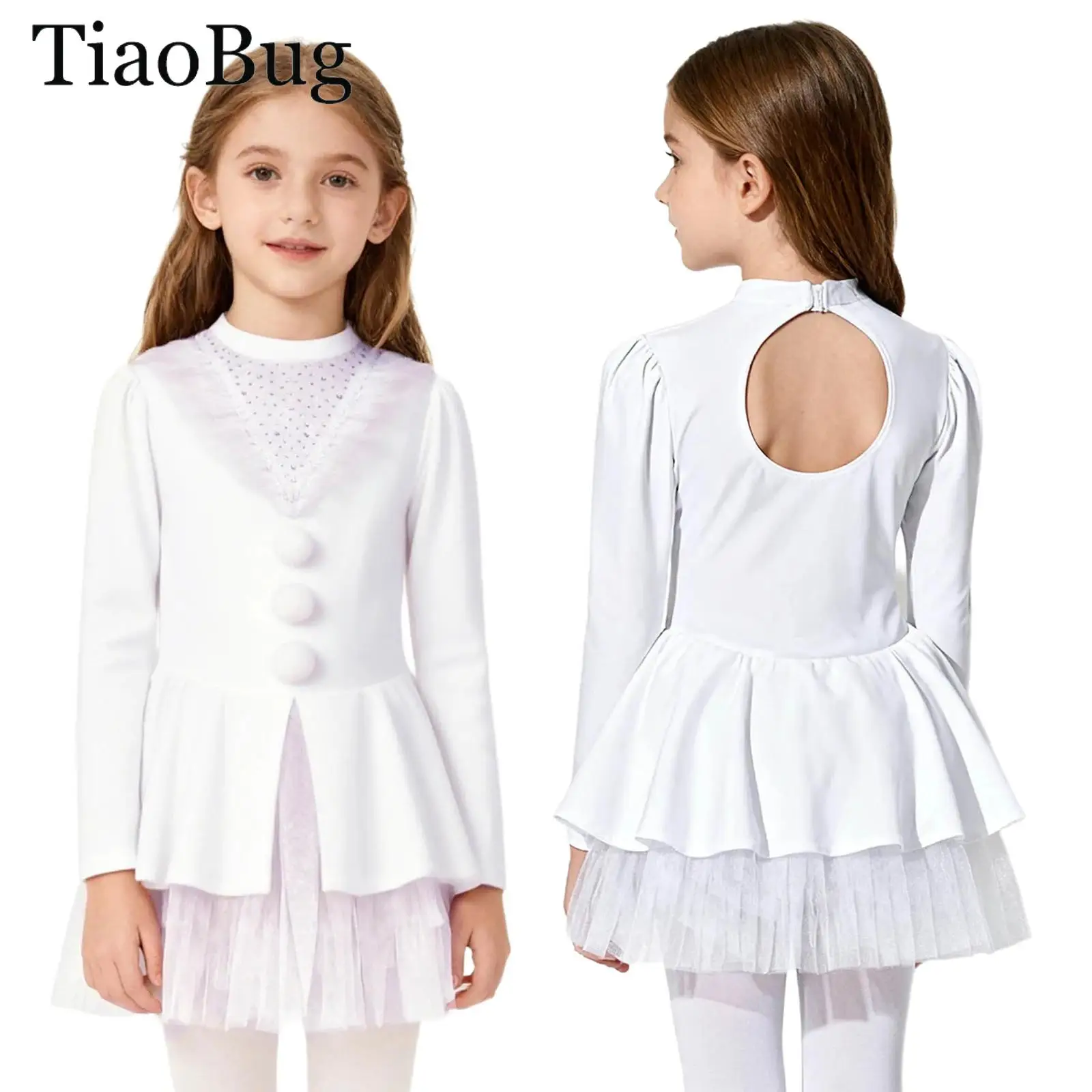 

Girls Christmas Ballet Dress Santa Claus Costumes Rhinestones Long Sleeve Velvet Figure Skating Gymnastics Leotard Tutu Dresses