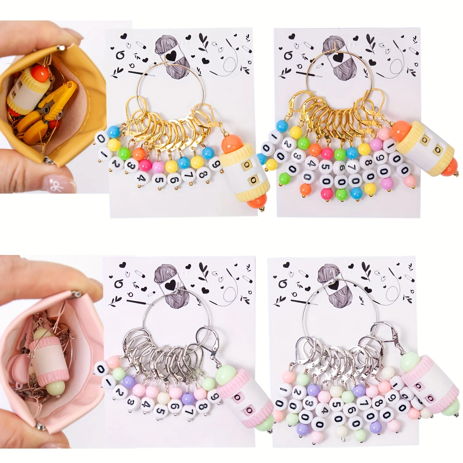 

20 шт. номер 0-100 акриловые маркеры для стежков, круглые цифровые бусины, маркер для вязания крючком