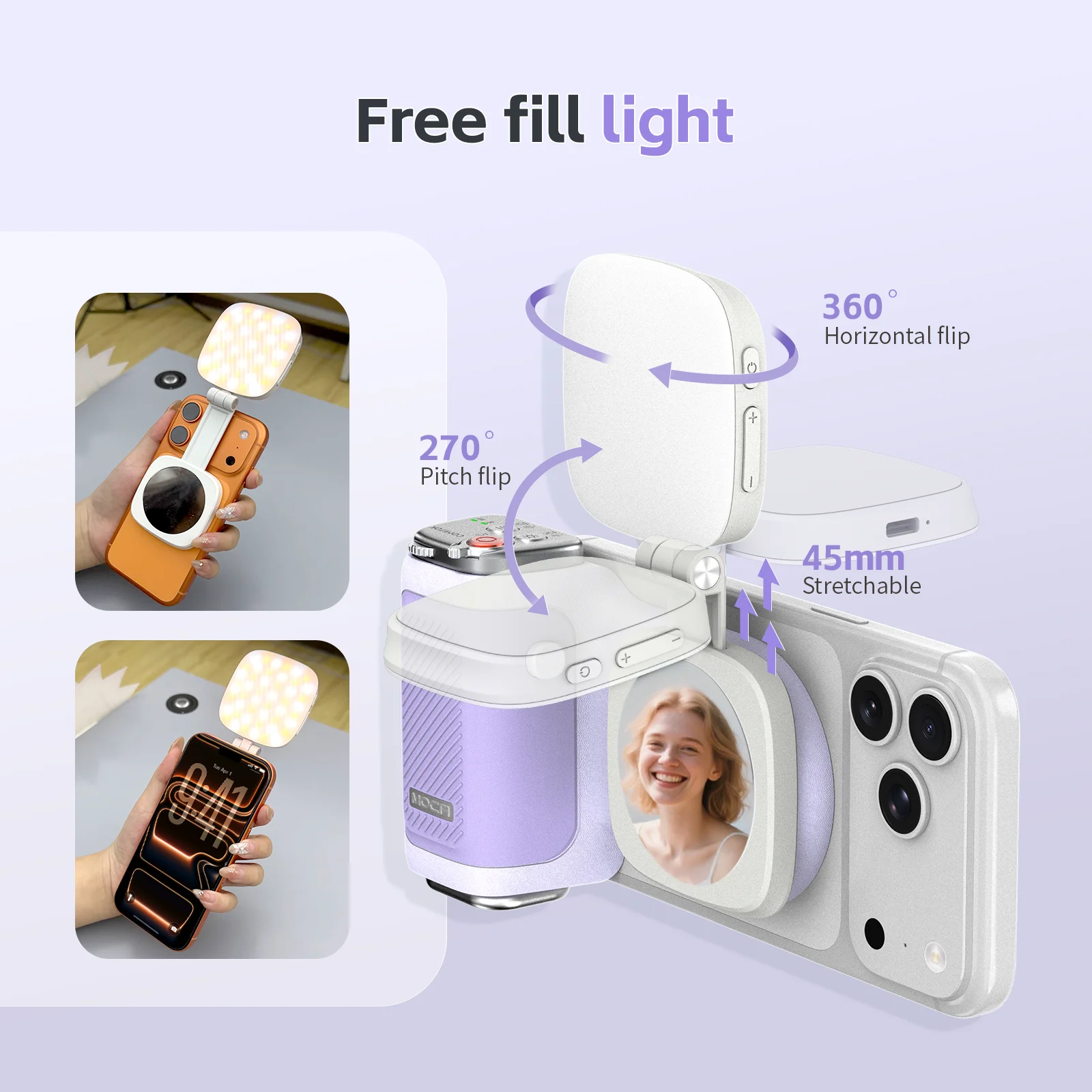 كاميرا COMITOK MOCA iPhone، جهاز تحكم عن بعد قابل لإعادة الشحن، قفل تركيز من الدرجة DSLR، تصميم مريح + ضوء/مرآة ملء اختيارية