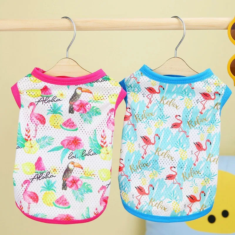 

Pet Cute Flamingo Vest Teddy New Mesh Vest Puppy Breathable Pullover Pomeranian Cartoon T-Shirt Dog Products