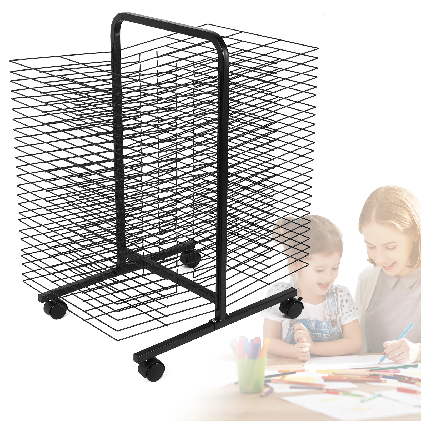 50 Floors Painting Drying Rack Double Sided Mobile Art Storage Organizer with Wheels Rolling Art Rack Cart for Art Studio