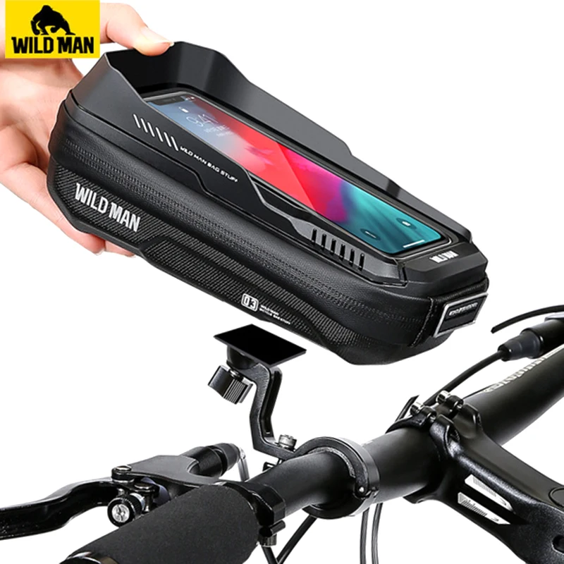 WILD MAN Bike Handlebar Bag Bicycle Phone Holder Waterproof Case Touch Screen Cycling Phone Bag 6.8\