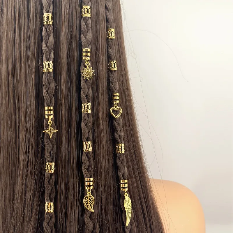 

25PCS Gold Dreadlock Hair Rings Set Wing Leaf Sunflower Heart Shape Hair Cuffs Braiding Accessories Easy Clip on For Party Daily