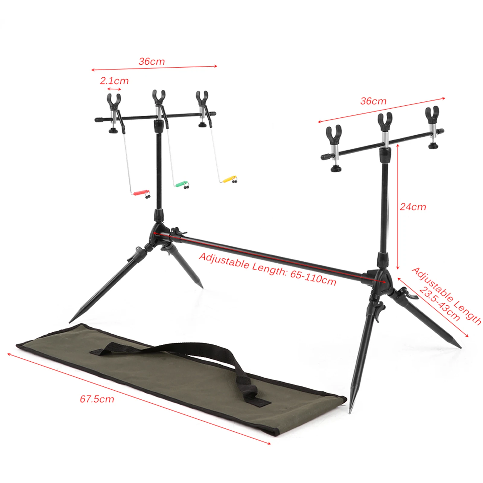 Fishing Rod Adjustable Retractable Pole Pod Stand Holder with 3 Bite Alarms and Swingers Indicators Outdoor Fishing Equipment