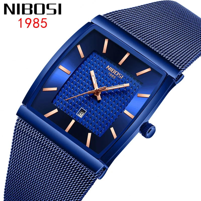 NibosiStudent-reloj de cuarzo con calendario para hombre, cronógrafo de malla de acero inoxidable, resistente al agua, para mesa