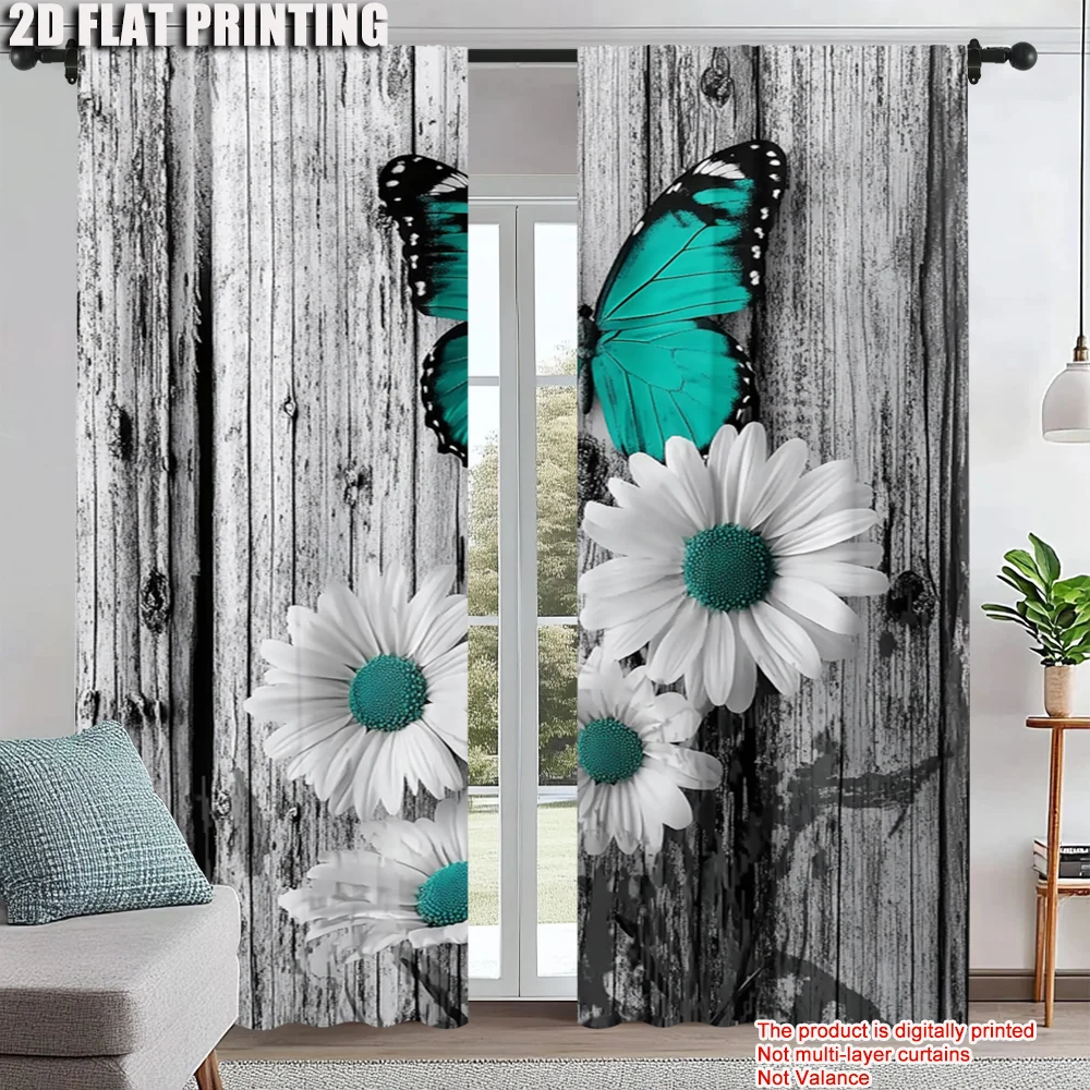 

2Pcs Floral Retro Style Window Curtains Rod Pocket Design For Easy Installation Drapes For Living Room Bedroom Room Decor Home