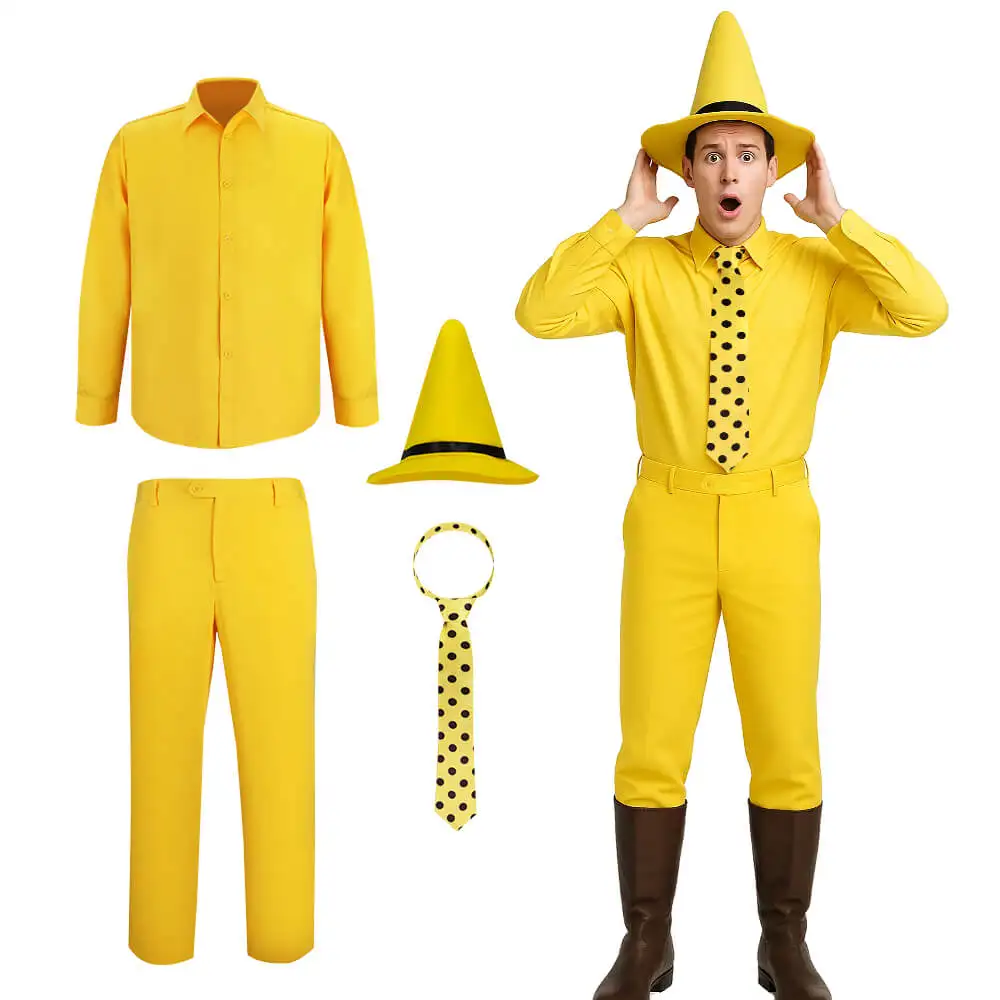

Movie Curious George Cosplay Costume Men's Suit Yellow Hat Ted Halloween Outfits