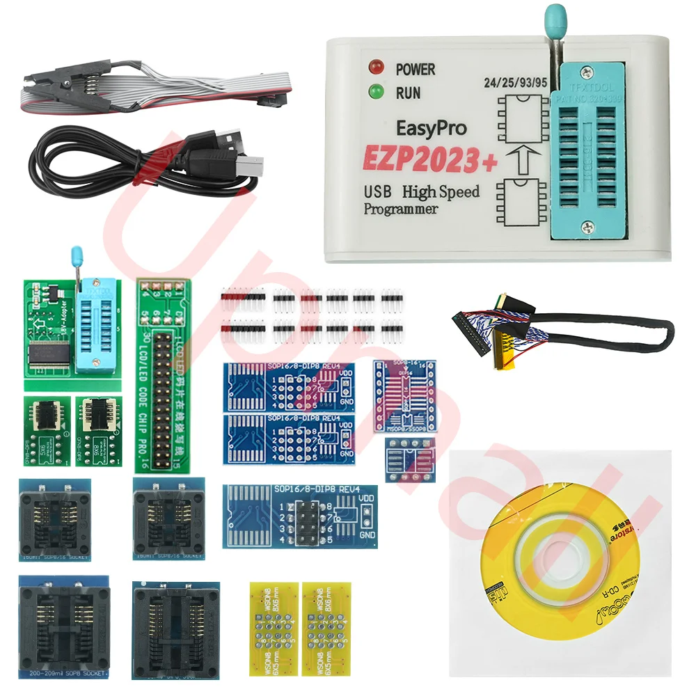 Original EZP2023 USB SPI Programmer Full Set with 15 Adapters Test Clip Sop8/16 Support 24 25 93 95 EEPROM Flash Bios Minipro