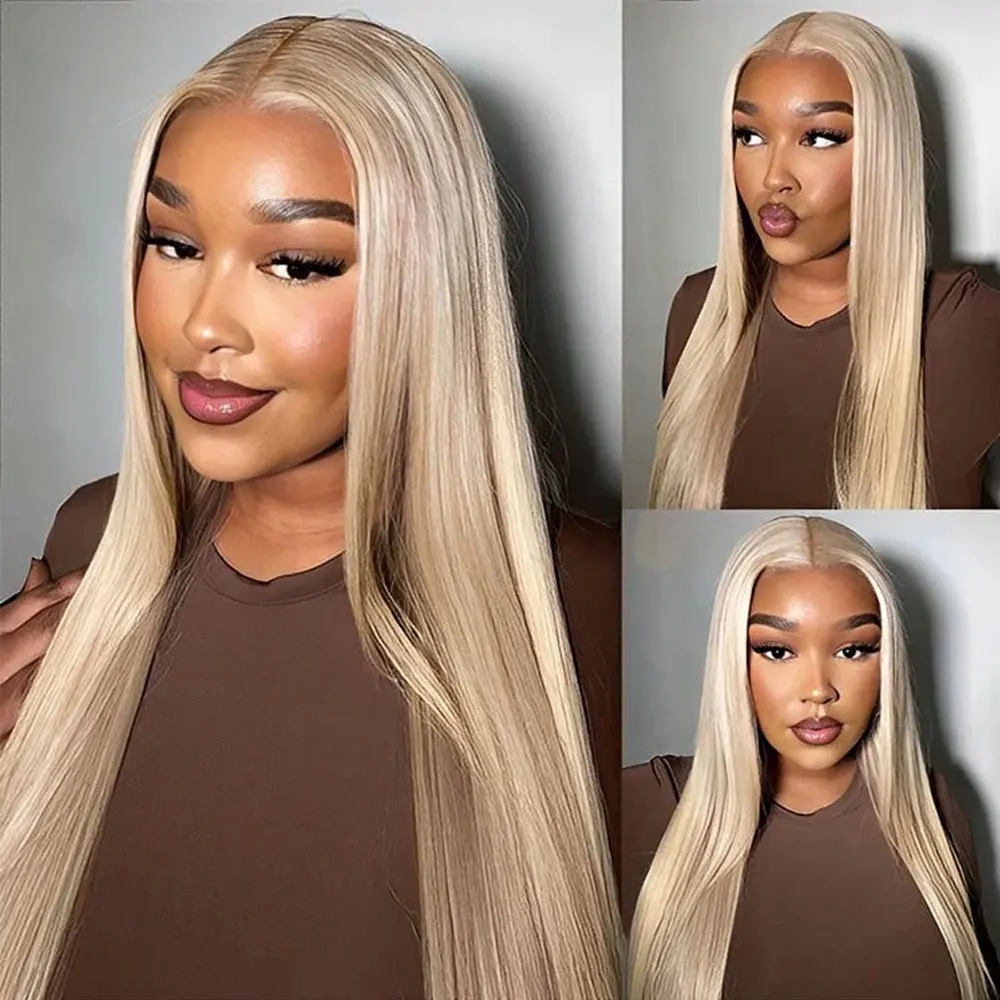 34Inch #613 Lace Front Wig Human Hair 13x6 HD Transparent Lace 200% Straight Brazilian Blonde Wig Pre-Plucked With Baby Hair