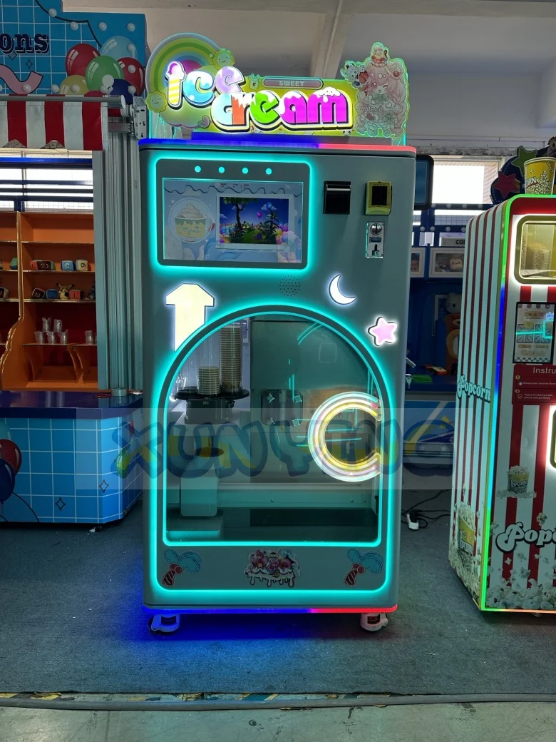 Hot Sale Coin Operated Automatic Soft Ice Cream Maker Commercial Fully Automatical Robot Ice Cream Vending Machine