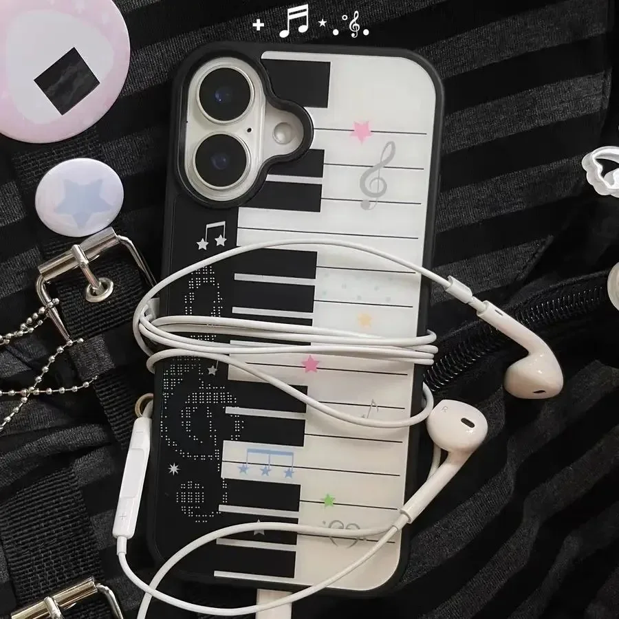 Coque de téléphone Y2K créative et exquise avec notes de piano style coréen pour iPhone 17 16 15 14 13 12 11 Pro Max 14 15 Plus