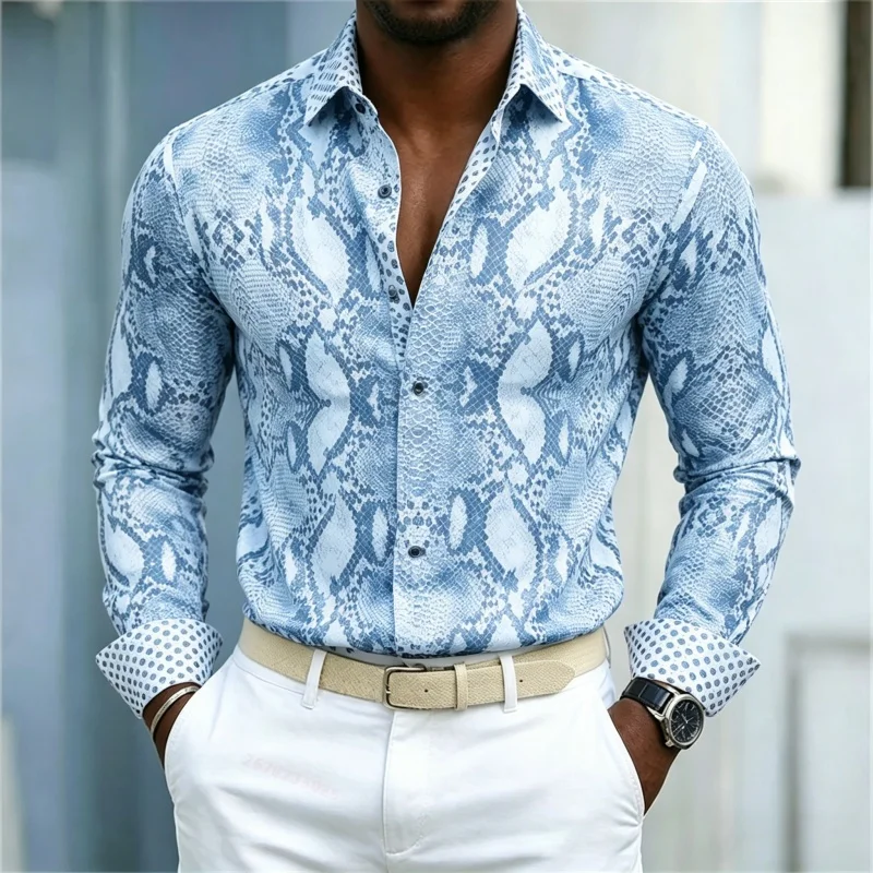 2026 New Men's Shirt Snake Print Long Sleeved Shirt Slim Fit No Iron Business Casual Shirt Street Style High-Quality Shirt view 2