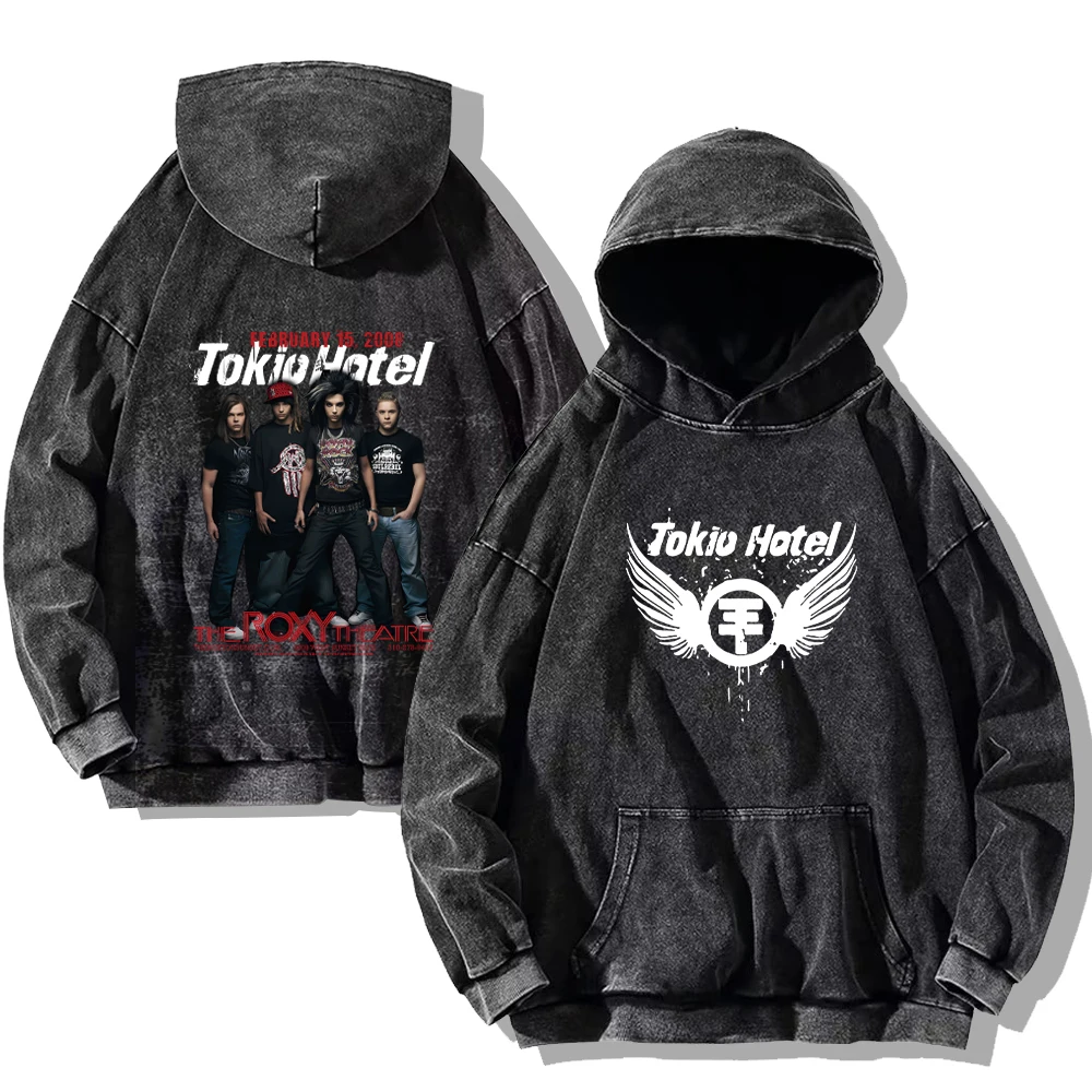 Tokio Hotel Hoodies Vintage Washed Tokio Hotel Kaulitz 89 Sweatshirts Men Women Cotton Loose Casual Hoodie Retro Gothic Pullover