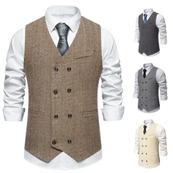 New Men's Double Breasted Suit Vest Solid Vintage Classic Business Waistcoat