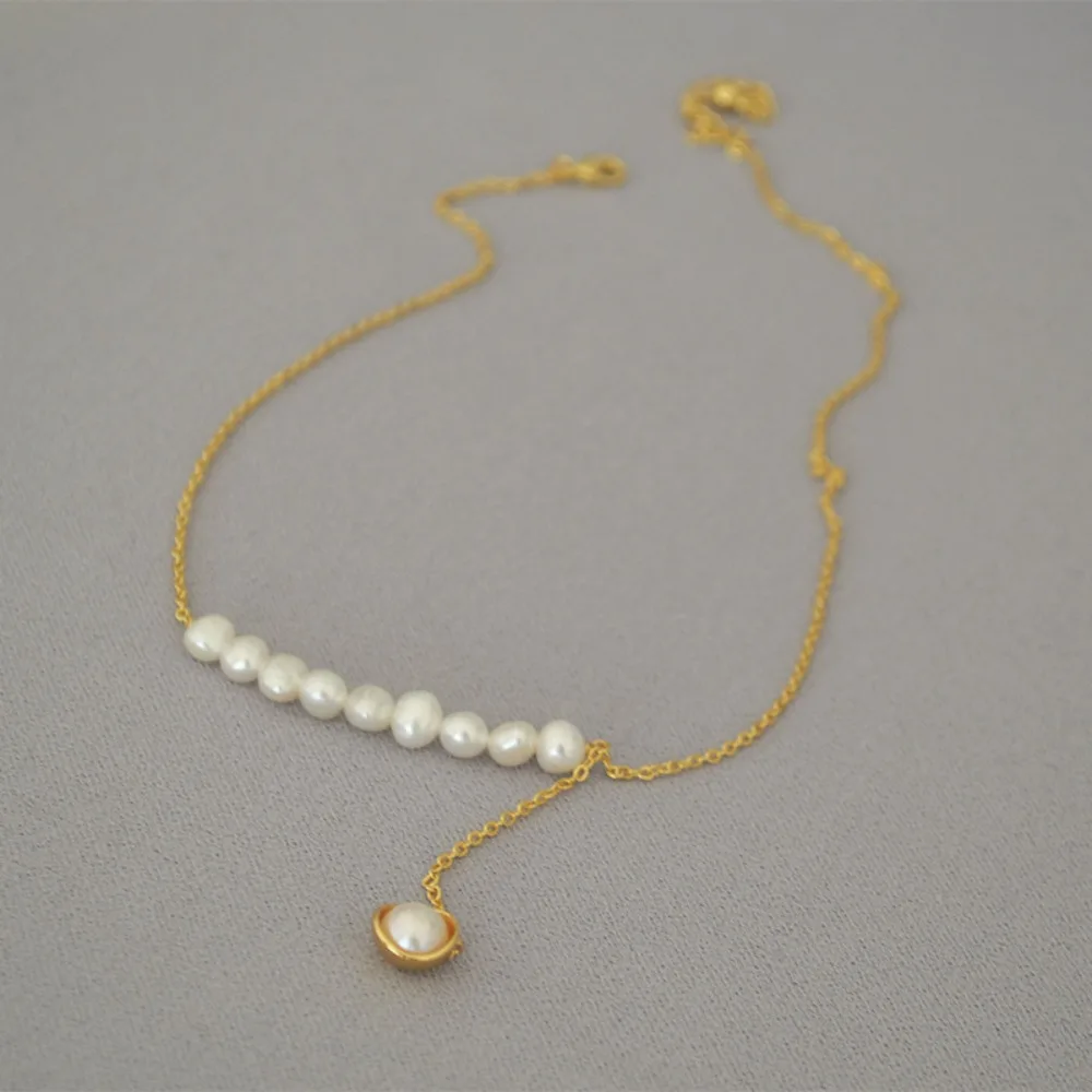 

classic version creative irregular freshwater baroque pearl bud Y chain necklace, elegant temperament two ways to wear for women