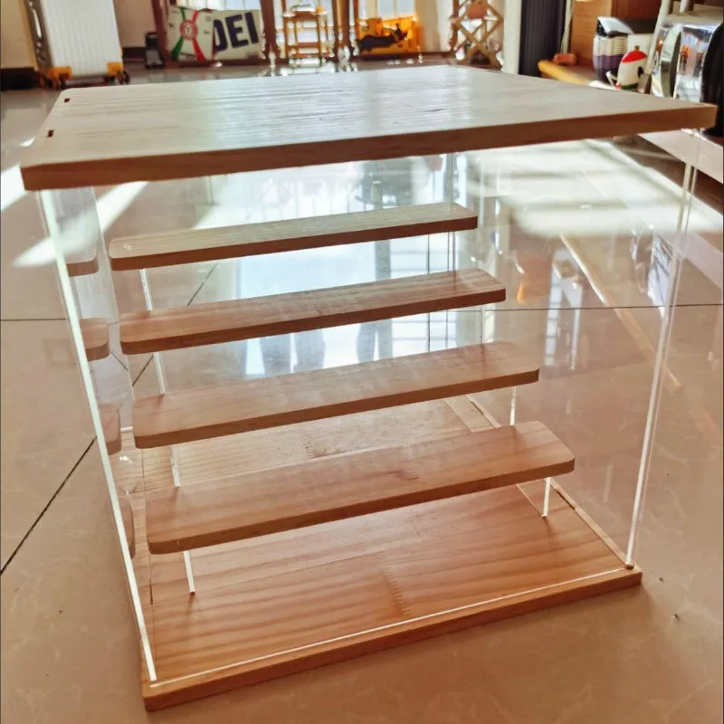 Clear Acrílico Riser Display Stand Case, Acrílico Showcase, Prateleiras De Madeira, Caixa De Armazenamento, Figura Riser, Perfume Exibindo, Led