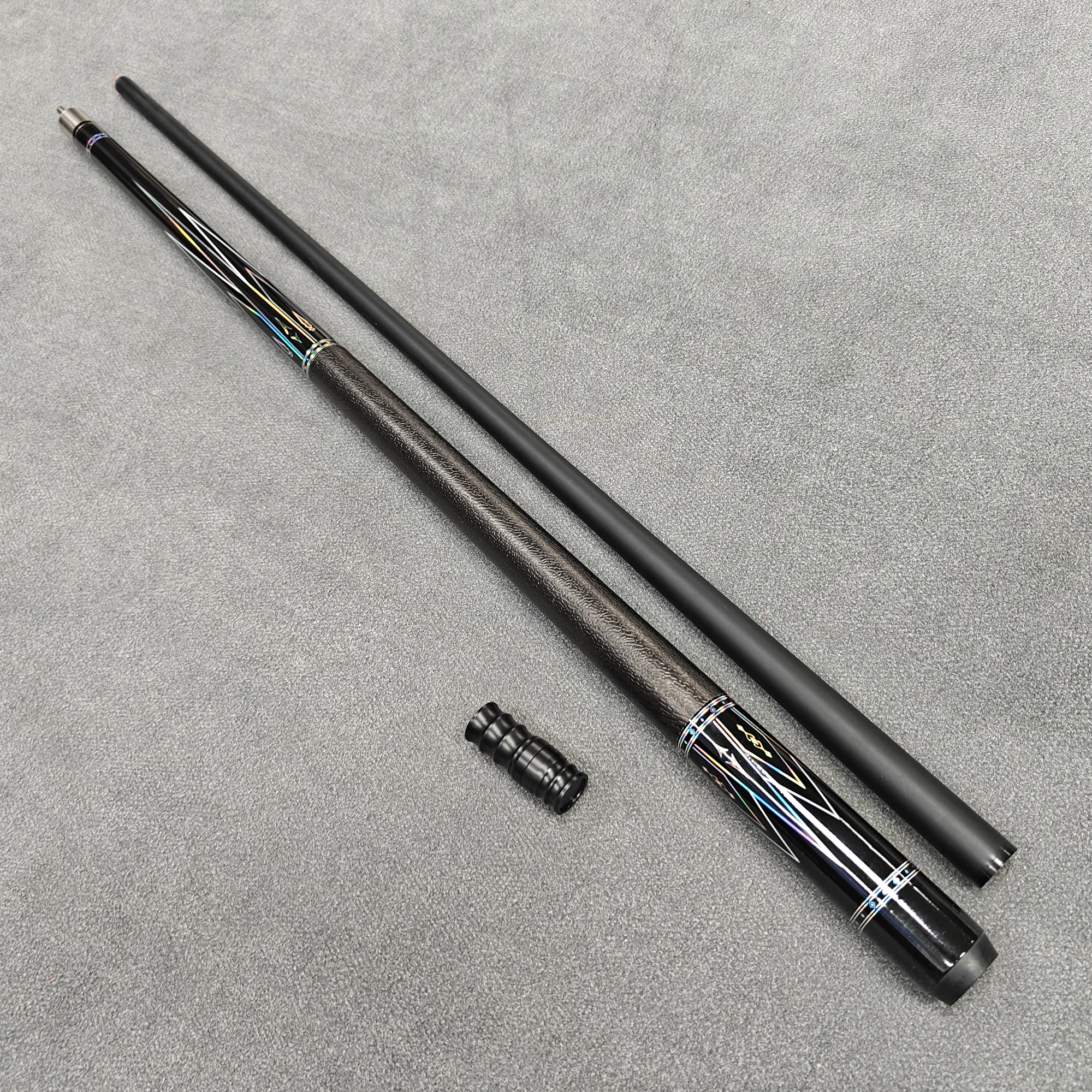 

1/2 Split Pro Cue, flowing water decal, 11.5mm tip, quick joint, extendable butt cap