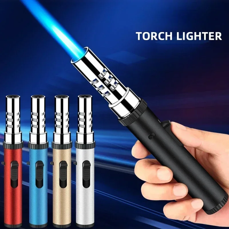 Pistola pulverizadora de alta temperatura, llama azul azabache, encendedor de Gas butano, interruptor de seguridad de Metal, para acampar al aire libre, barbacoa, cocina, encendedor de cigarros
