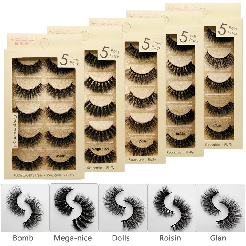 YSDO 5 Pairs Faux Mink Eyelashes 3d Mink Hair Lashes Natural Long Soft False Eyelashes Volume Lashes Extension Tools Maquillaje