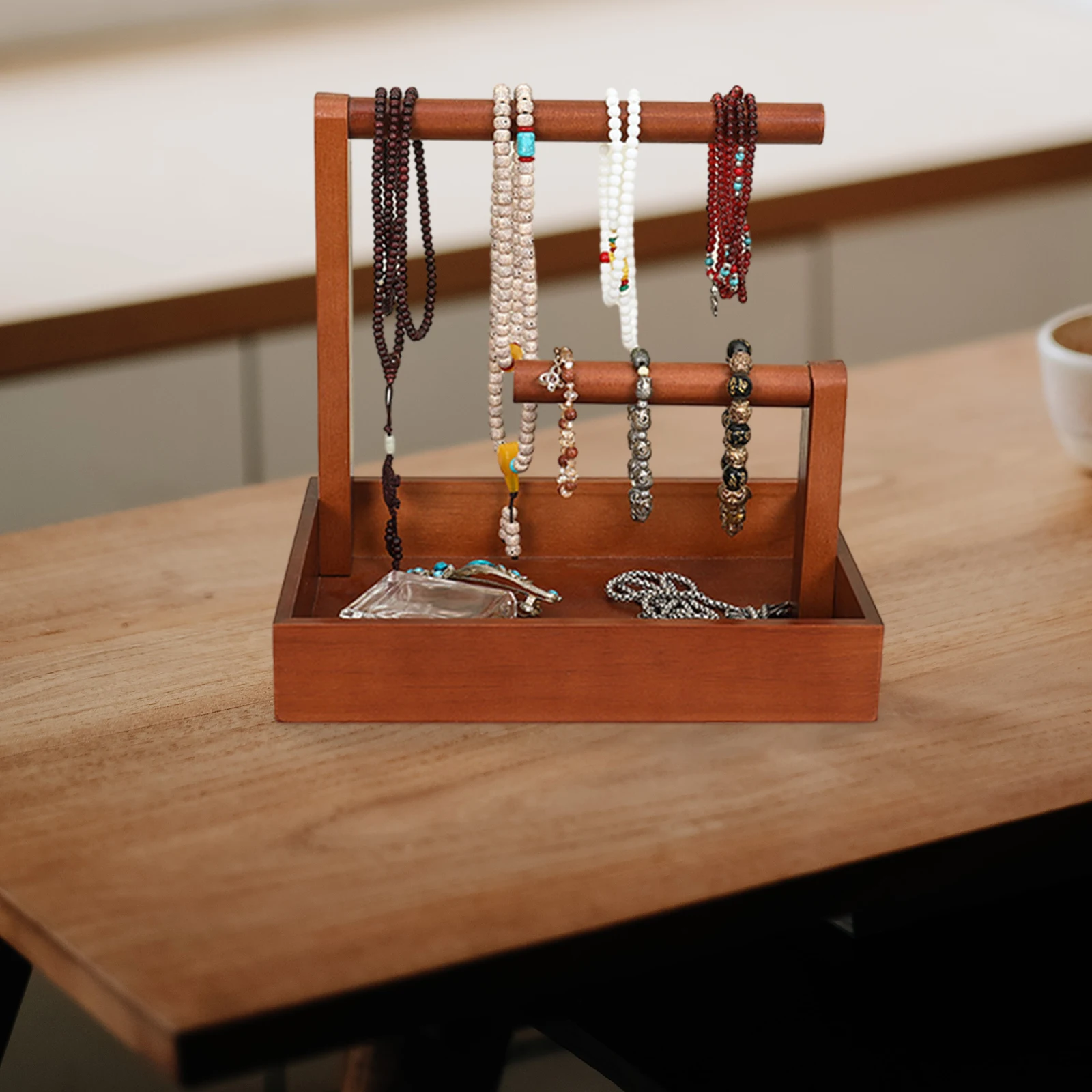 

Wooden Key Holder Jewelry Stand Bracelet Display Organizer Rack Brown No Hook Bangle Storage