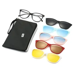 Cat Eye Women Myopia Sunglasses 6 In 1 Polarized Magnetic Clip On Glasses Optical Prescription Eyeglass Frames